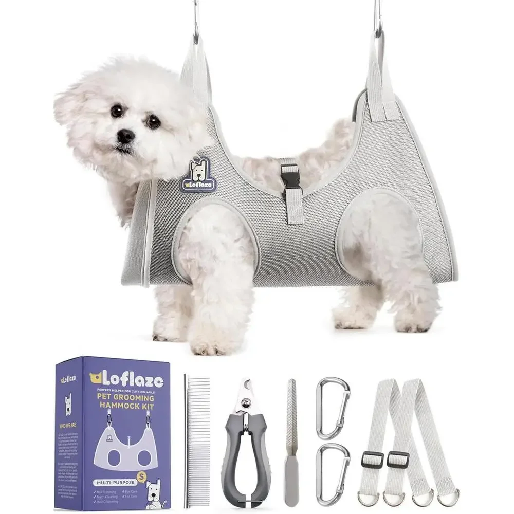 Dog Grooming Hammock Harness for Dogs & Cats with Pet Nail Clipper Trimmer